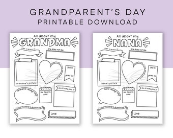Printable Gift for Grandparent, Coloring Page Card for Grandma, All about Grandma, Last Minute Gift, Gift for Nana from Kids, Funny Present