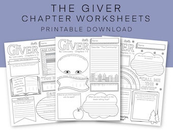 The Giver Novel Study Chapter Worksheets, Chapter Coloring Page Discussion Questions, Chapter Overview, The Giver by Lois Lowry, Printable