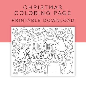 Merry Christmas Printable Coloring Page, Holiday Coloring Sheet, Christmas Coloring, Aesthetic Holiday PDF Worksheet, Santa Coloring Sheet