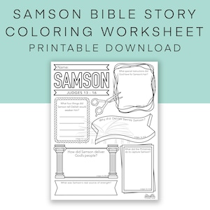 Samson Bible Story Worksheet, Sunday School Coloring Page, Samson and Delilah Discussion Questions, Bible Activities for Kids and Teens