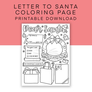 Brief an den Weihnachtsmann Malseite, Nikolaus Malseite, Ausmalseite, Weihnachtsliste, Meine Weihnachtsliste PDF Arbeitsblatt, Urlaub
