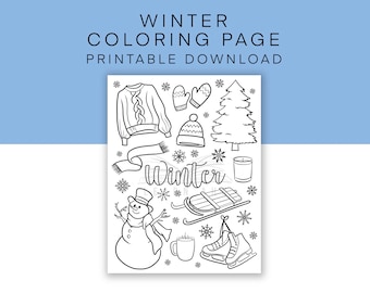 Winter Printable Coloring Page, Snow Activity Sheet, Seasons Worksheet Download, Aesthetic Coloring Sheet, Holiday Coloring, Cozy Winter