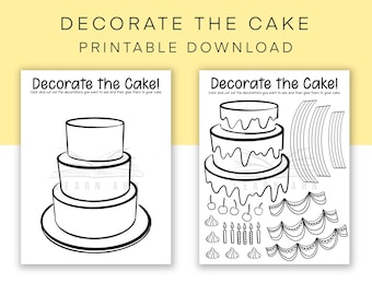 Decorate the Cake Activity for Kids, Cut and Paste Craft, Printable Scissor Practice Worksheet, Fun Craft and Coloring Page for Children