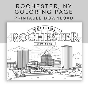Rochester New York Coloring Page, Rochester NY Skyline Coloring Sheet, Adult Coloring, City Art, Rochester City Poster, Printable PDF