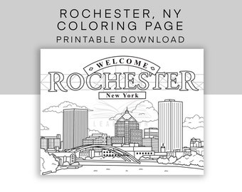 Rochester New York Coloring Page, Rochester NY Skyline Coloring Sheet, Adult Coloring, City Art, Rochester City Poster, Printable PDF