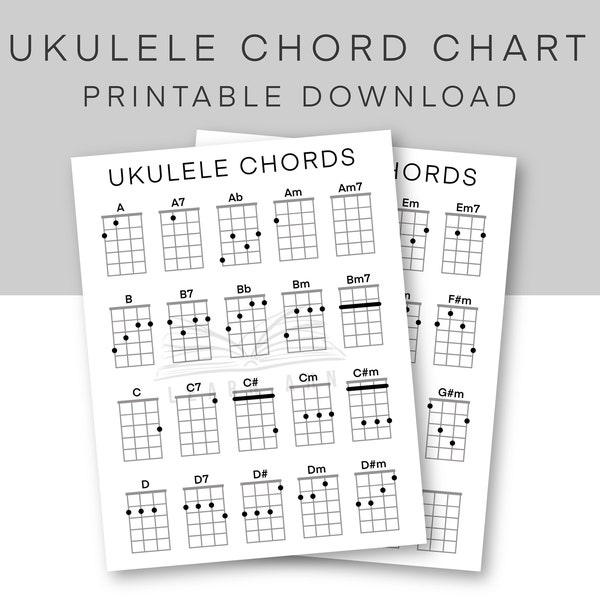 Ukulele Chord Chart Printable Download, Learn to Play Ukulele PDF, Beginner Ukulele Chord Chart, Basic Chords Sheet Digital Download