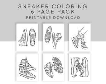 Sneaker Coloring Pages, Printable Shoe Art, Sneakerhead Coloring, Vans High Tops Worksheet, PDF Printable Download, Coloring Book for Teens