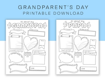 Grandparents Day Last Minute Gift, All about Grandpa Worksheet Activity, Gift for Papa from Kids, Funny Printable Present for Grandparent