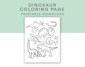 Página para colorear imprimible de dinosaurios, hoja de actividades de fiesta de cumpleaños de dinosaurios, descarga de hoja de trabajo de T-Rex para niños, hoja para colorear estética