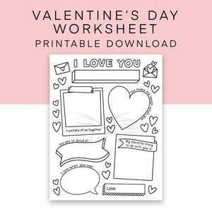Valentinstag druckbares Arbeitsblatt, ""Ich liebe dich"" füllen Sie die leere Malseite aus, Last-Minute-Valentinsgrüße, Gründe, warum ich Sie liebe, Basteln für Kinder."