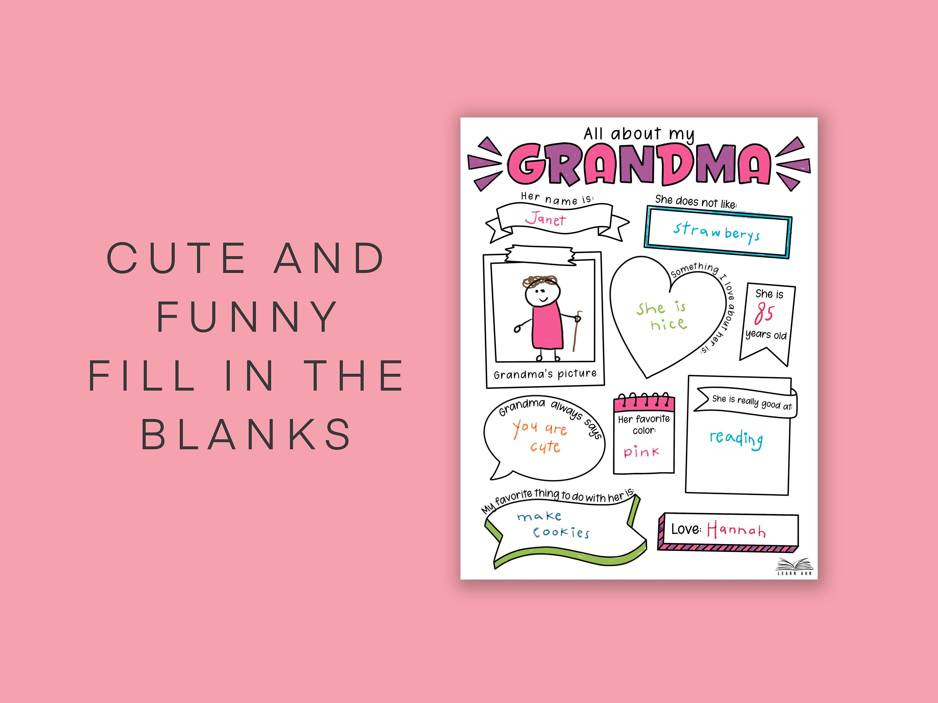 Printable Grandma Gift, Coloring Page Card for Nana, All About My ...