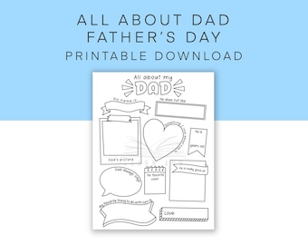 Printable Father's Day Gift, Coloring Page Card for Dad, All about Dad, Last Minute Gift, To Daddy from Kids, Cute Father's Day Activity