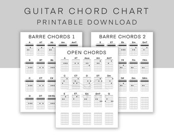 Guitar Chord Chart Printable Download, Printable PDF, Beginner Guitar Chord Chart, Basic Chords Sheet Digital Download, Learn to Play Guitar