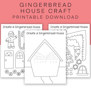 Erstellen Sie eine Lebkuchen-Haus-Aktivität für Kinder, Schneiden und Einfügen von Weihnachtsschmuck, druckbare Urlaub Handwerk, dekorieren Sie Ihr eigenes Lebkuchenhaus