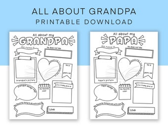 Printable Grandpa Gift, Coloring Page Card for Papa, All about my Grandpa, Last Minute Gift, Gift for Grandfather from Kids, Cute Present