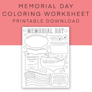 Werkblad Memorial Day, Memorial Day Vul het blanco informatieblad in, Kleurplaat, Geschiedenis van Memorial Day voor kinderen en tieners, Verenigde Staten