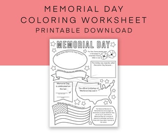Memorial Day Worksheet, Memorial Day Fill in the Blank Fact Sheet, Coloring Page, History of Memorial Day for Kids and Teens, United States