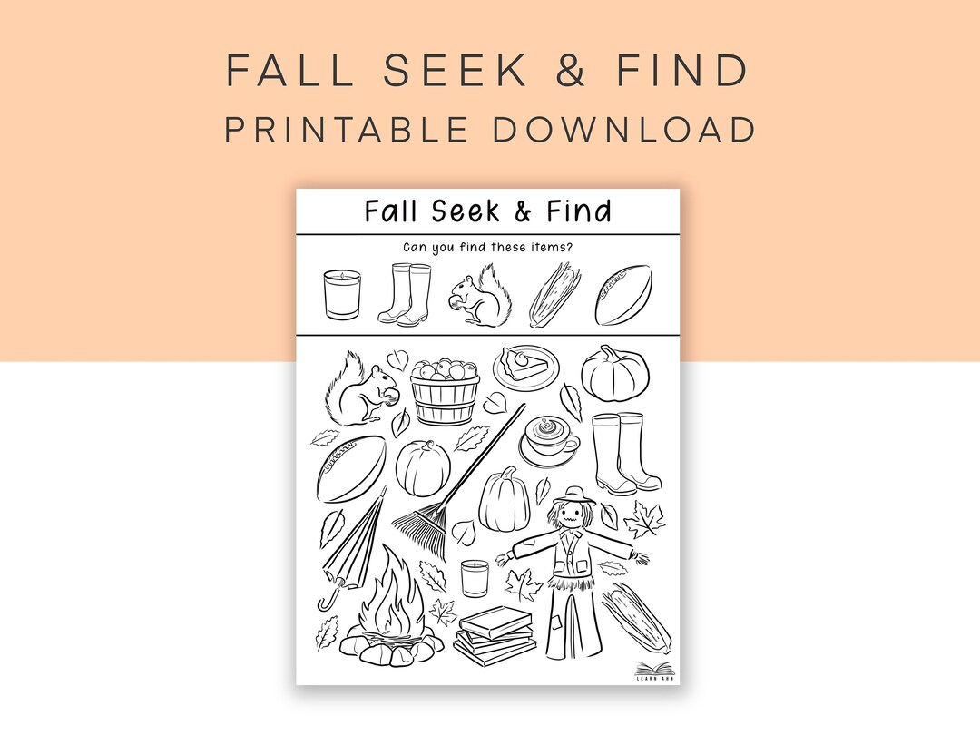 Fall Seek and Find Printable Coloring Page Autumn I Spy - Etsy