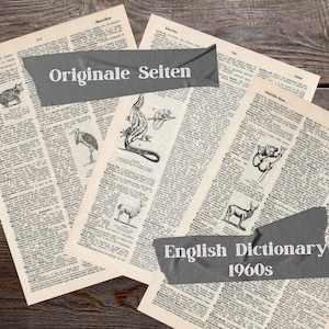 Pages d'un dictionnaire anglais pour l'artisanat, Pages d'un livre de référence vintage, Pages d'un livre de vocabulaire vintage
