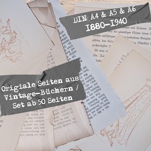 Vintage Buchseiten für Bastelarbeiten, Originale Bücherseiten für Scrapbooking, Junk Journal Material, Vintage Bücher Seiten zum Basteln