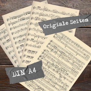 Originale und helle Vintage Notenblätter, Altes Papier mit Musiknoten zum Basteln, Vintage Blätter aus Musikbuch für Junk Journal, Collagen