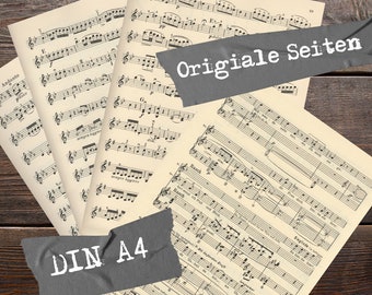 30 Originale helle Vintage Notenblätter, Altes Papier mit Musiknoten zum Basteln, Vintage Blätter aus Musikbuch für Junk Journal, Collagen