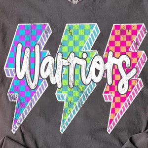 Warriors Png, Checkered Png, Retro Warriors Sublimation Game Day Png, Warriors Shirt, Warriors Mascot Png, Neon Warriors Png Bright Warriors