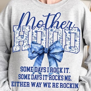 Mother Hood Png, Mama Floral Toile Blue Water Color Coquette Bow Png, Mom Life Png, Digital Graphic Mom Png, Motherhood Png, Cool Mom Club