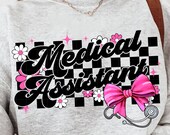 Medical assistant Nurse Checkered Coquette Bow Png, Floral Medical assistant png, Nurse flower png, Nurse floral, Nurse groovy png