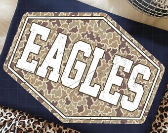 Eagles PNG, Retro Camo Mascot Varsity Distressed Design, School Spirit Sports Team Sublimation, Game Day Shirt Design, Team Pride PNG