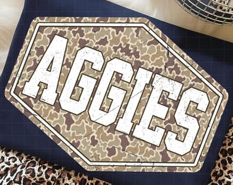 Aggies PNG, Retro Camo Mascot Varsity Distressed Design, School Spirit Sports Team Sublimation, Game Day Shirt Design, Team Pride PNG