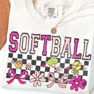Softball Retro Checkered PNG Softball Bow Png Floral Softball season Png Retro Softball shirt Png Softball design Checker Png ORIGINAL