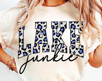 Lake Junkie Png, Glitter Leopard Lake Life Png Sublimation T-Shirt Print, Summer Lake Days Vacation Png, Lake Vibes Png, Summer Vibes