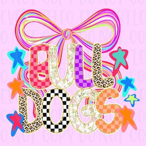 Bulldogs PNG, Preppy School Spirit PNG, Preppy Mascot Png, Hand Drawn Png, Mascot Png, Neon Coqutte Bow Bulldogs Mascot PNG Trending Png