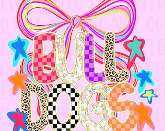Bulldogs PNG, Preppy School Spirit PNG, Preppy Mascot Png, Hand Drawn Png, Mascot Png, Neon Coqutte Bow Bulldogs Mascot PNG Trending Png