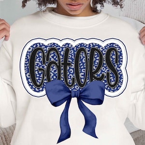 Gators Typography Mascot Blue Coquette Bow Design, Leopard Gators Mascot PNG, Gators png, Gators Mascot team png, Gators Mama Shirt Design