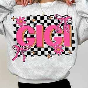 floral Gigi Checkered Coquette Bow png, Gigi flower png, Checkered Gigi floral, Gigi Coquette Bow png, Gigi groovy png, Gigi graphic