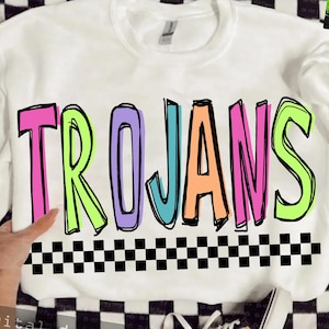 Trojans Png, Colorful Trojans Mascot Checkered, Retro Trojans Sublimation, Game Day Png, Trojans Shirt, Trojans Mascot Png, Neon Trojans Png