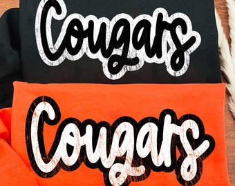 Cougars Png, Distressed Textures Cougars Mascot PNG, Cougars Shirt Design, Cougars Fan, Cougars Mascot Digital, Team PNG, School Spirit Png
