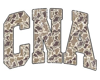 Retro Camo CNA PNG, Distressed CNA Shirt Design, Vintage Nurse Png, Certified Nursing Assistant Sublimation, Varsity Letters Printable Png