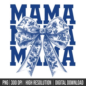 Digitaal png-bestand mama bloemen toile blauw water kleur coquette boog clip art afdrukbare glijbaan dtf dtg sublimatie ontwerp INSTANT DOWNLOAD
