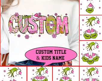 Personalized Kids Family Bundle Png (7 to 9 Names), Grinchy mama kids name, Custom Christmas Grandma Kid Name, Gift For Gigi, Holiday Nana
