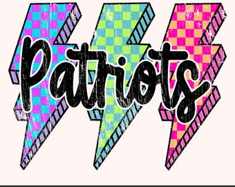 Patriots Mascot Png Lightning Bolt Checkered Png Retro Patriots Sublimation, Game Day Png Neon Lightning Patriots Mascot PNG Bright Patriots