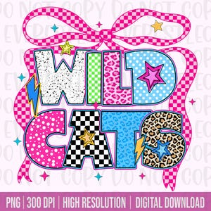 Wildcats Coquette Png, Checkered Wildcats PNG, Coquette Mascot Png, School Spirit PNG, School Mascot, Go Team, Preppy Mascot Png, Wildcats