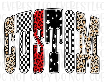 Custom Mascot Varsity Letters Sublimation, Leopard Star Checkered Black and White Spirit Shirt Design, Digital Download