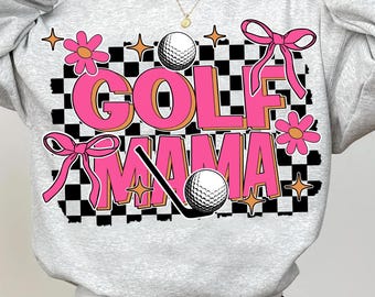 W kratkę Golf Mama kwiatowy wzór kokietki kokardki, w kratkę Golf Mama koszula PNG, kwiatowy Golf Lover Png, Masters Golf Design Png