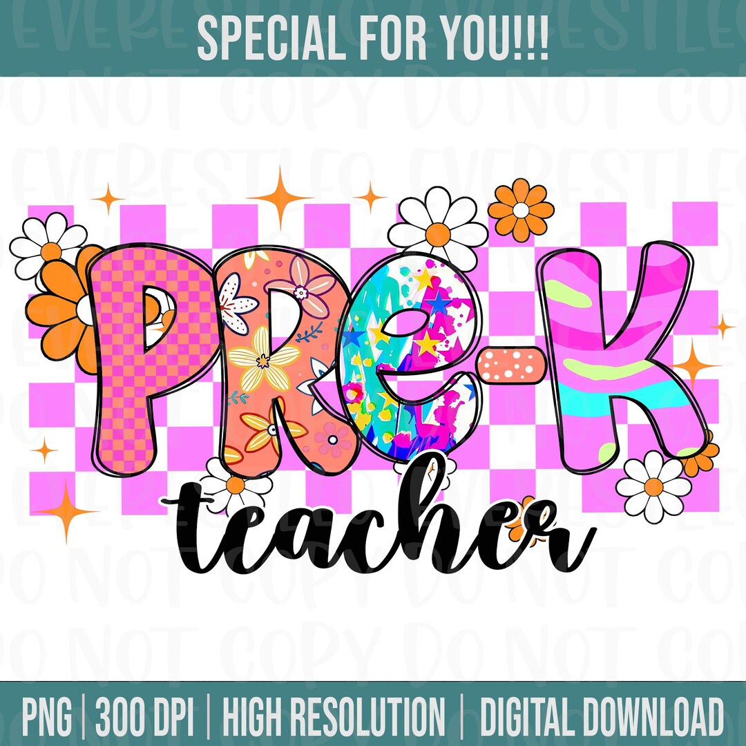 Checkered Pre K Teacher PNG, Para Png, Pre-k Teach Design, Retro Teach
