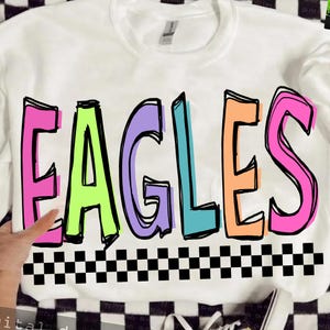 EAGLES Png, Colorful Eagles Mascot Checkered, Retro Eagles Sublimation, Game Day Png, Eagles Shirt, Eagles Mascot Png, Neon Eagles Png