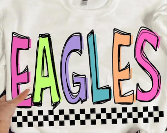 EAGLES Png, Colorful Eagles Mascot Checkered, Retro Eagles Sublimation, Game Day Png, Eagles Shirt, Eagles Mascot Png, Neon Eagles Png