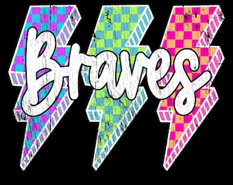 Mascota de los Bravos (Png) Rayo a cuadros (Png) Sublimación retro de los Bravos, Día del juego (Png) Rayo neón (Png) Mascota de los Bravos (Png) Camiseta brillante de los Bravos